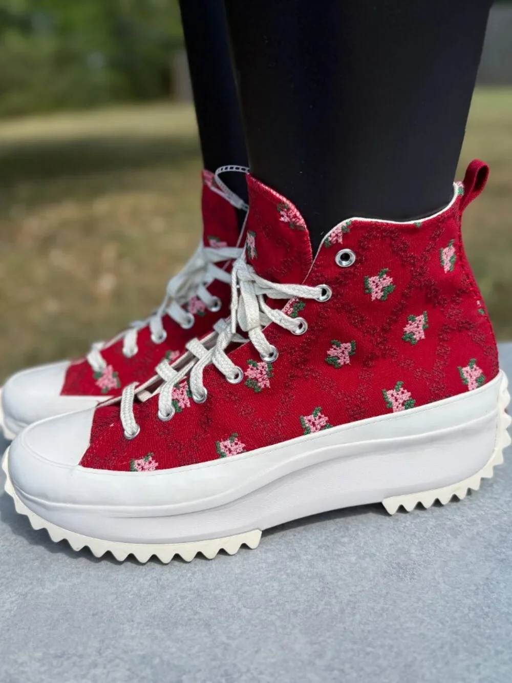 Converse Run Star Hike Mens 13 Womens 14.5 Red Floral Platform Coquette Y2K 4245